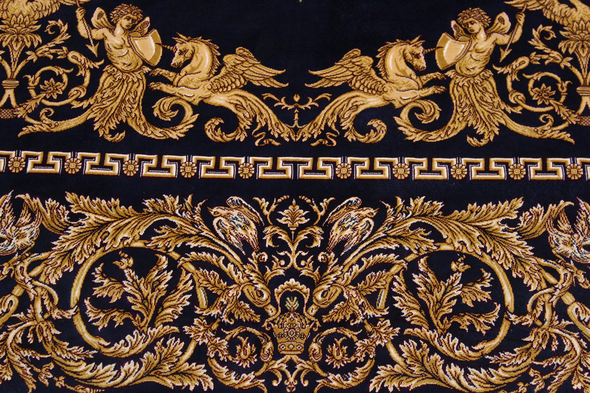 handmade Traditional  Blue Gold  RECTANGLE SILK area rug 7' x 10'