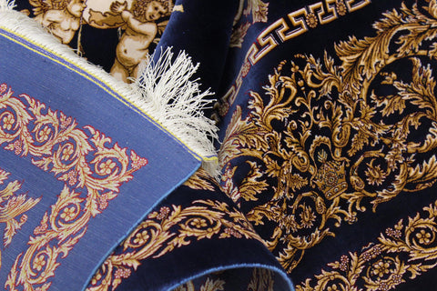 handmade Traditional  Blue Gold  RECTANGLE SILK area rug 7' x 10'