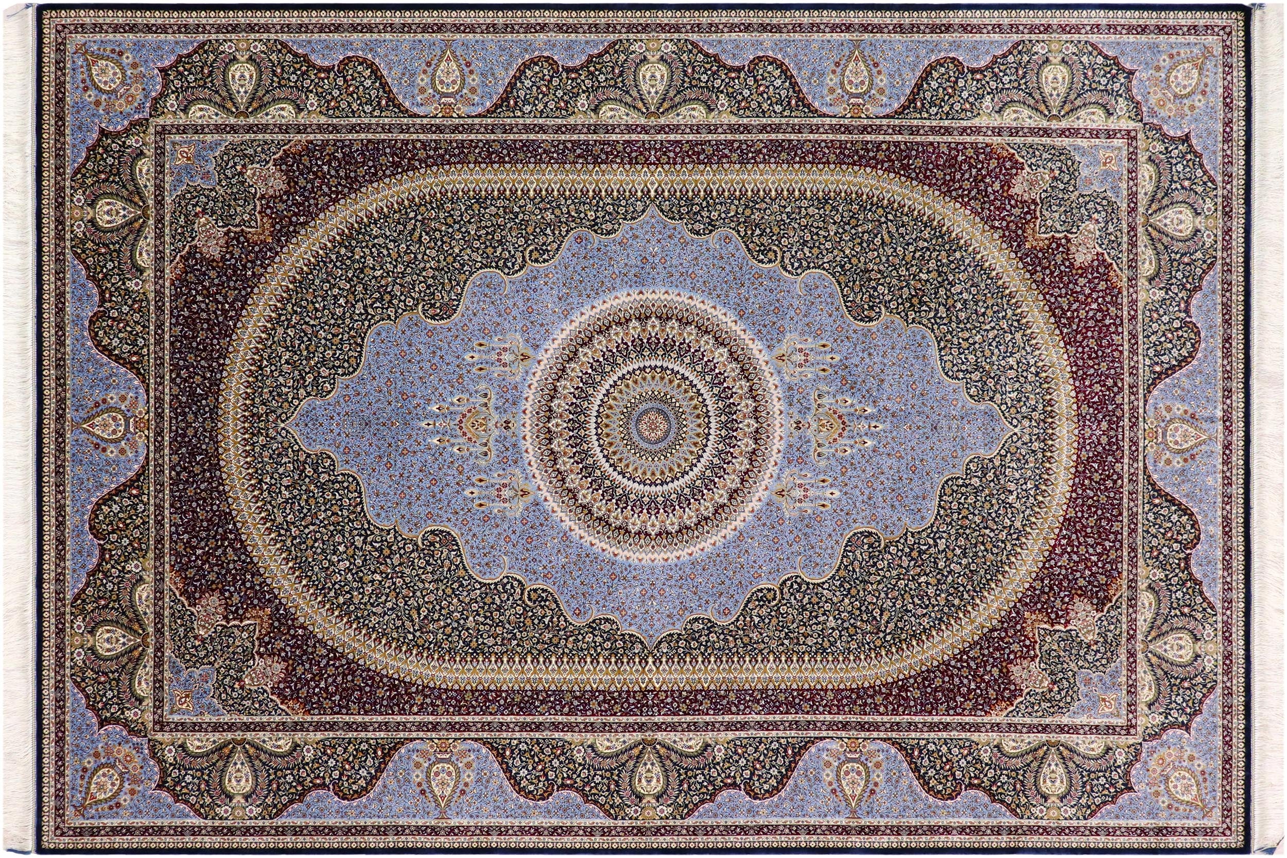handmade Traditional  Blue Blue  RECTANGLE SILK area rug 7' x 10'