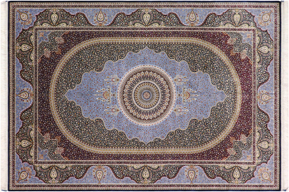 handmade Traditional  Blue Blue  RECTANGLE SILK area rug 7' x 10'