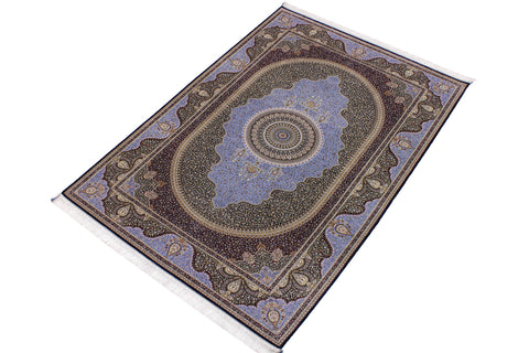 handmade Traditional  Blue Blue  RECTANGLE SILK area rug 7' x 10'