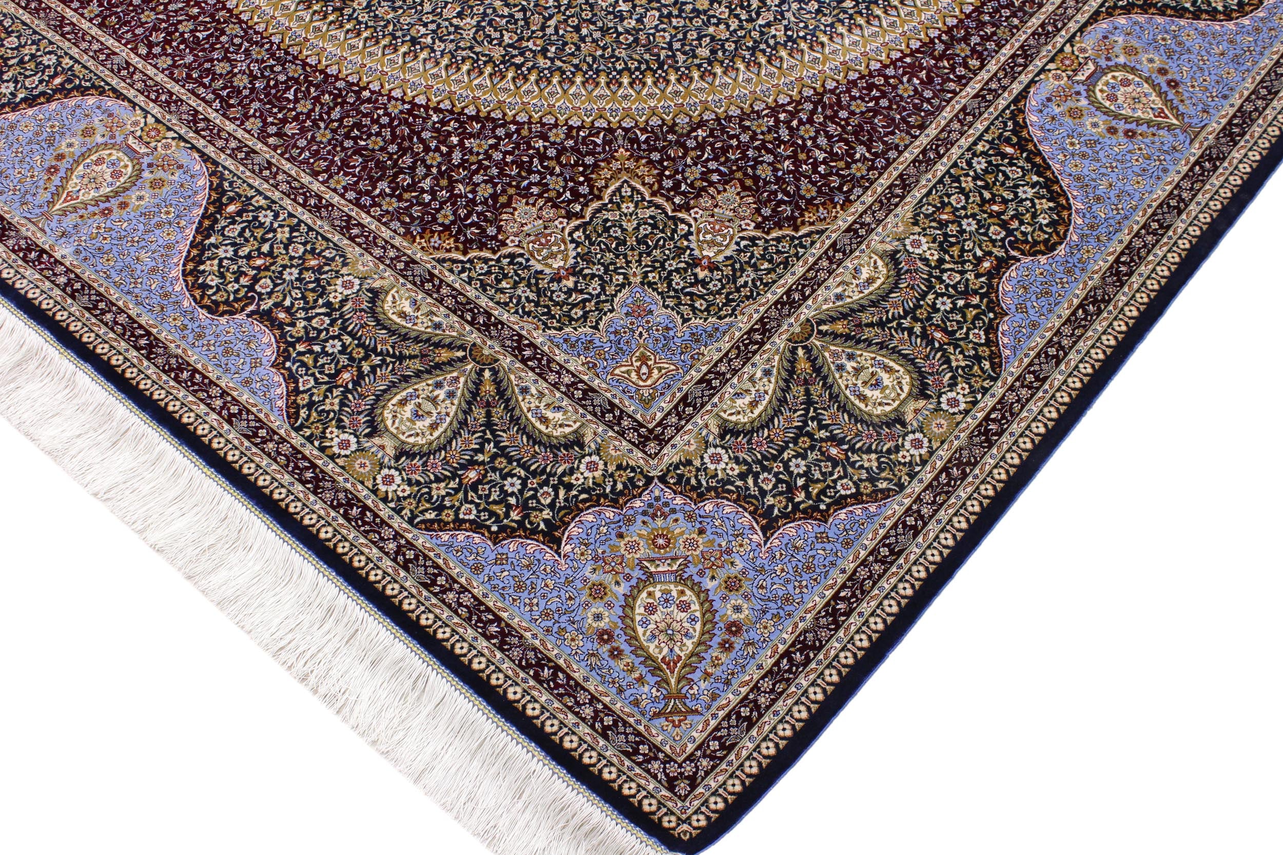 handmade Traditional  Blue Blue  RECTANGLE SILK area rug 7' x 10'