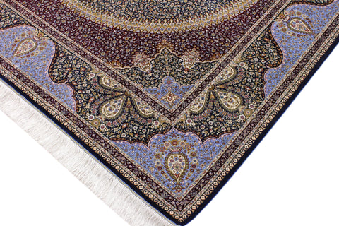 handmade Traditional  Blue Blue  RECTANGLE SILK area rug 7' x 10'