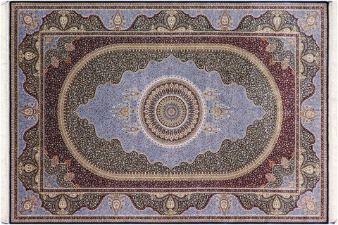 handmade Traditional  Blue Blue  RECTANGLE SILK area rug 7' x 10'