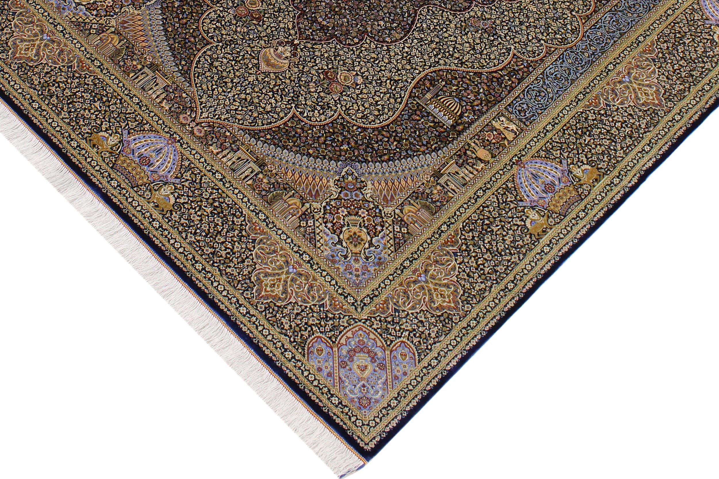 handmade Traditional  Blue Blue  RECTANGLE SILK area rug 7' x 10'