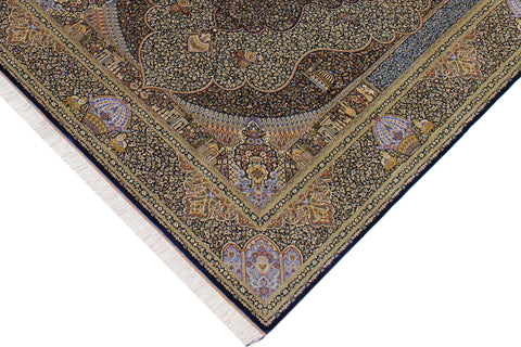 handmade Traditional  Blue Blue  RECTANGLE SILK area rug 7' x 10'