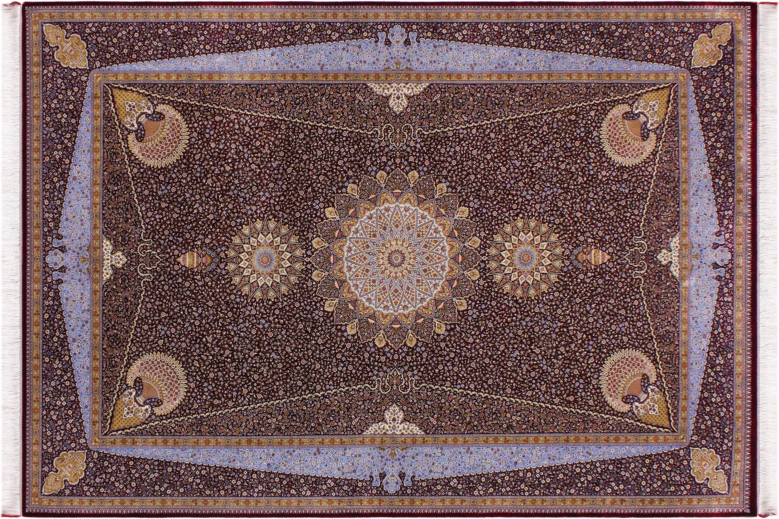 handmade Traditional  Red Red  RECTANGLE SILK area rug 7' x 10'