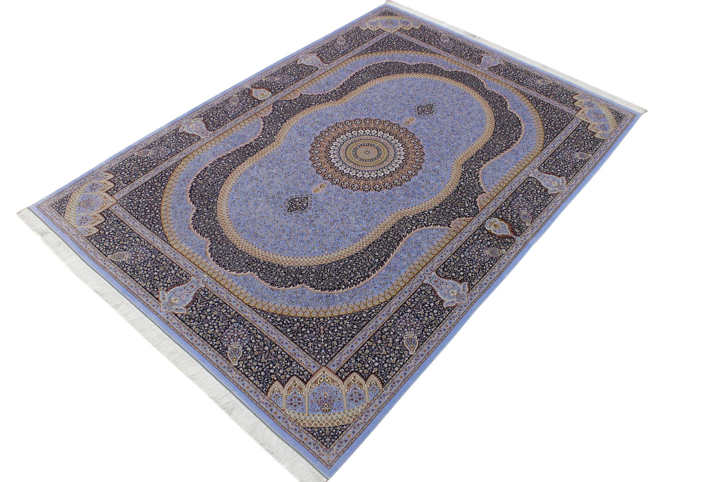 handmade Traditional  Blue Blue  RECTANGLE SILK area rug 8' x 12'