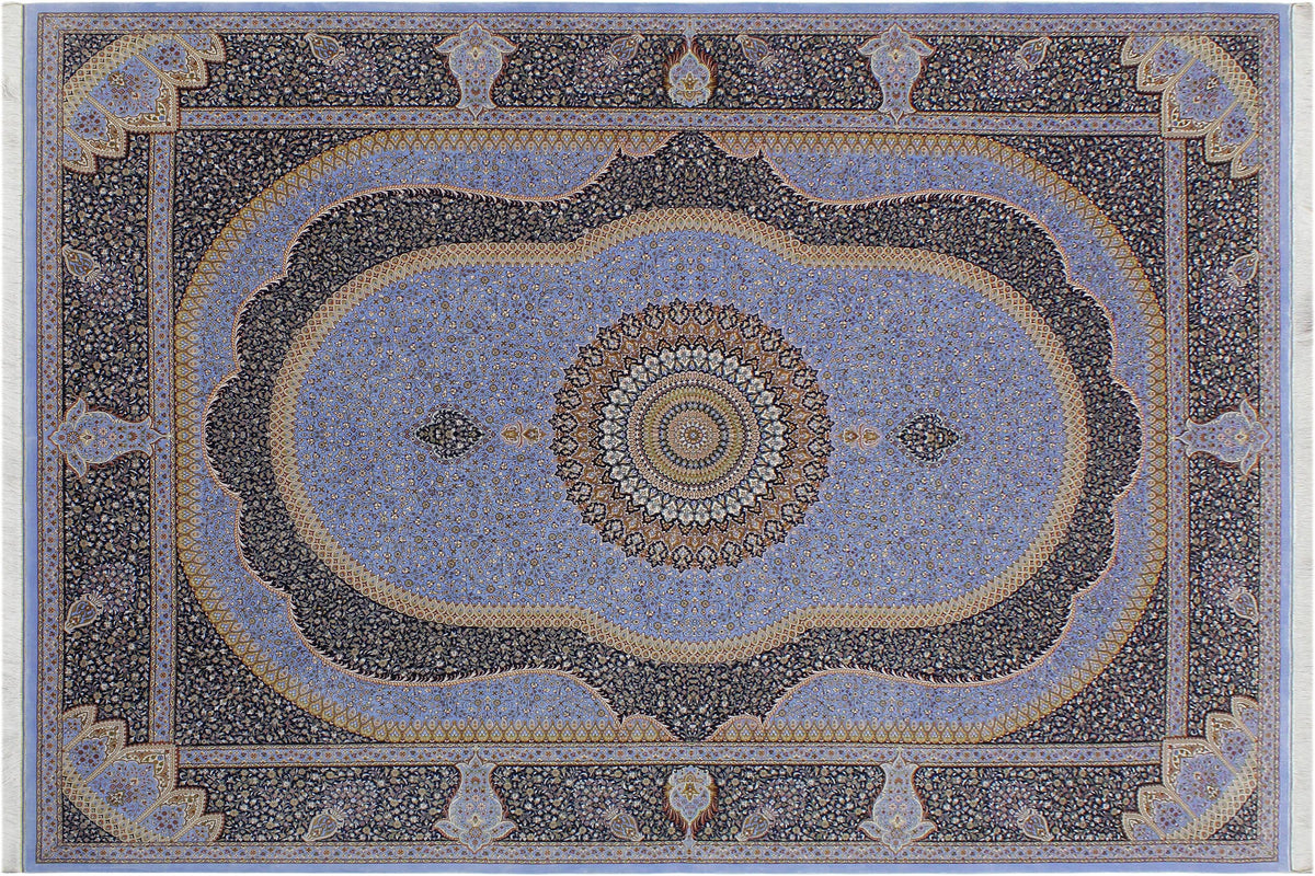 handmade Traditional  Blue Blue  RECTANGLE SILK area rug 8' x 12'