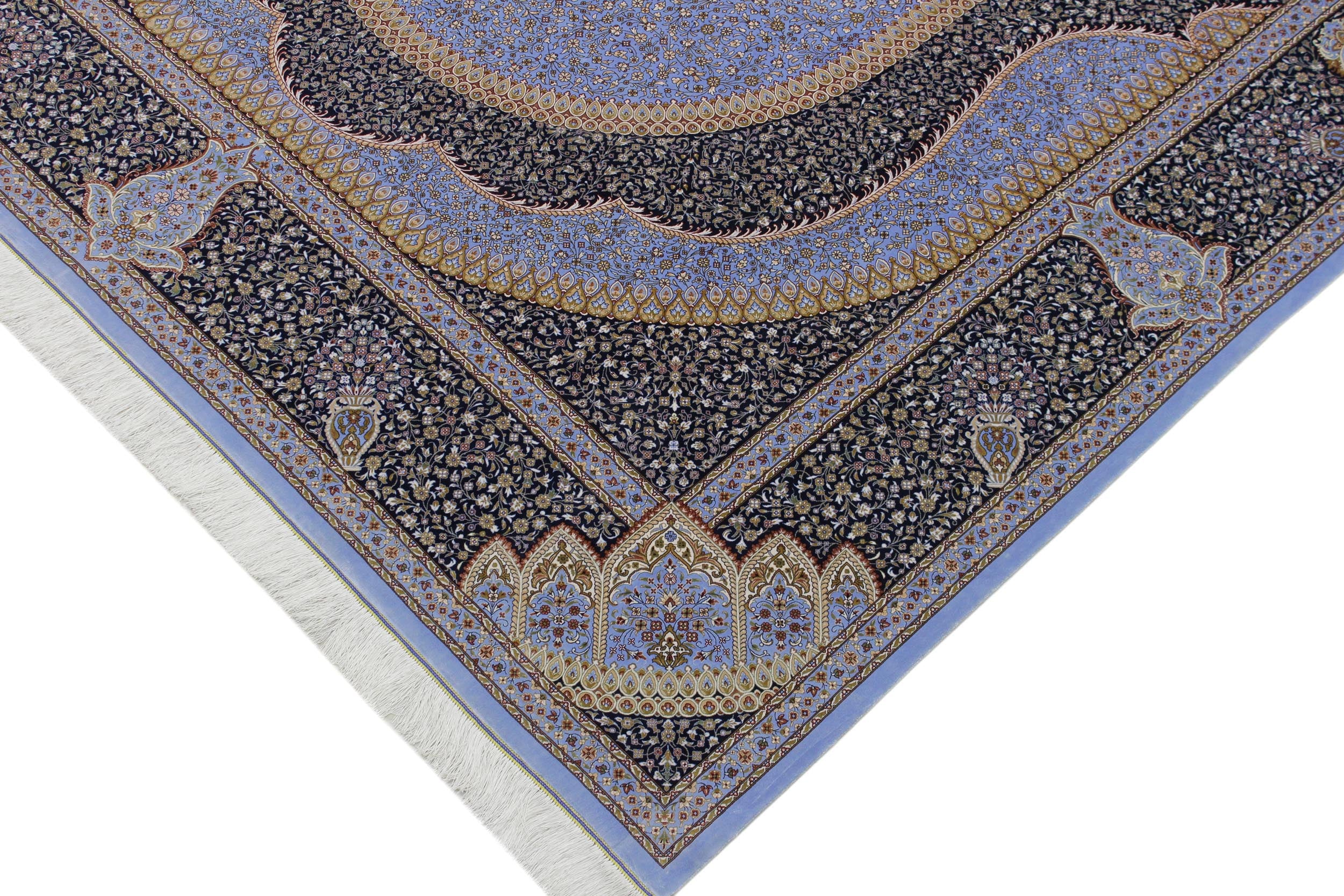 handmade Traditional  Blue Blue  RECTANGLE SILK area rug 8' x 12'