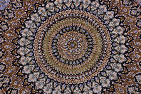 handmade Traditional  Blue Blue  RECTANGLE SILK area rug 8' x 12'