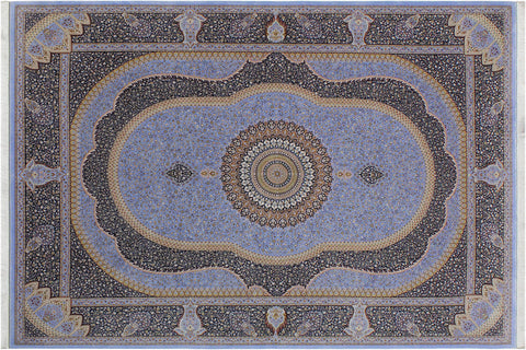 handmade Traditional  Blue Blue  RECTANGLE SILK area rug 8' x 12'