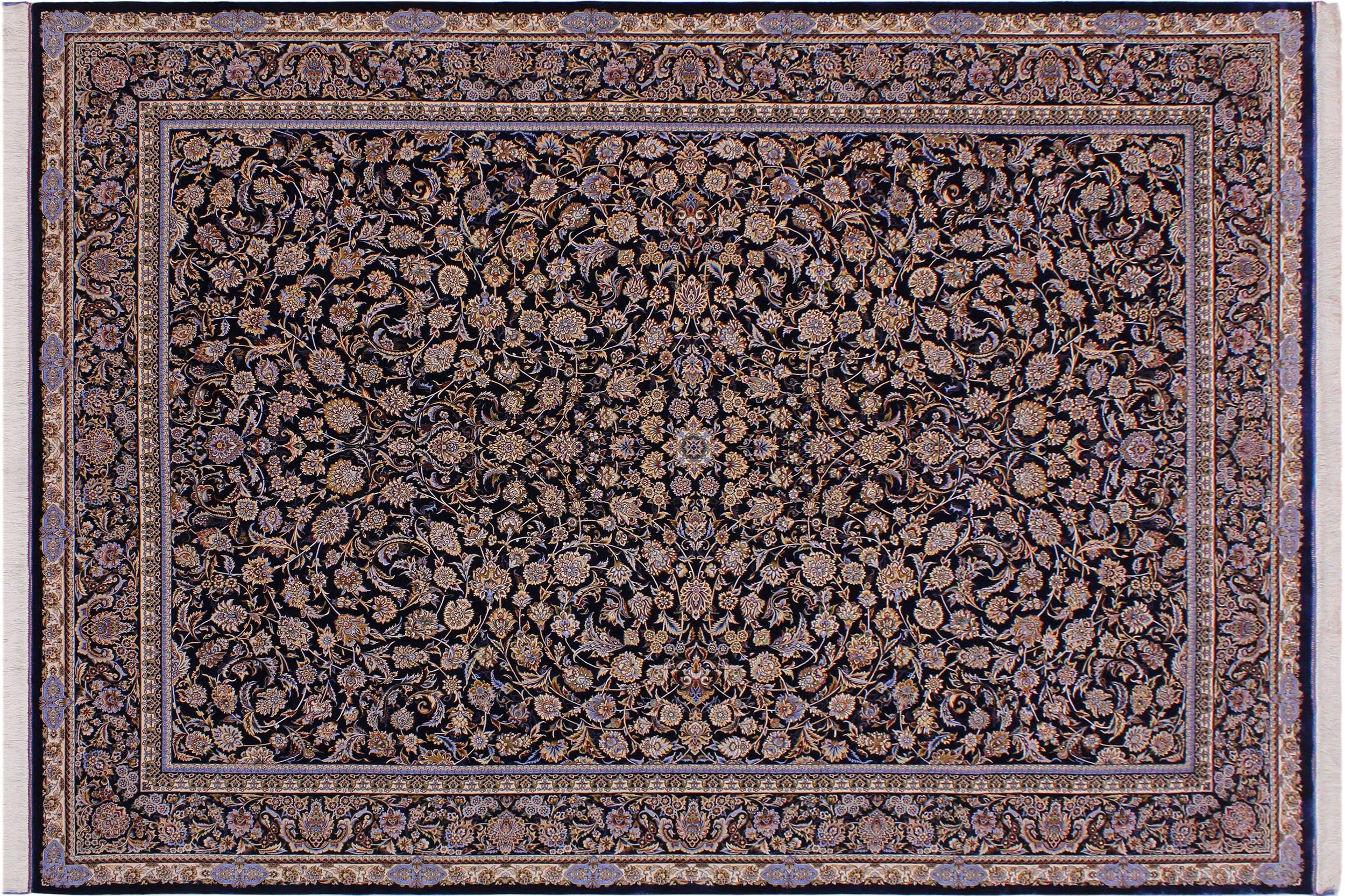 handmade Traditional  Blue Blue  RECTANGLE SILK area rug 8' x 11'