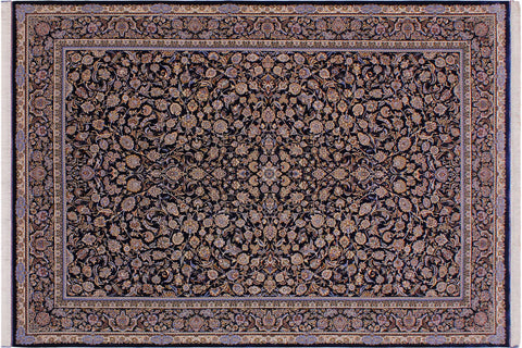 handmade Traditional  Blue Blue  RECTANGLE SILK area rug 8' x 11'