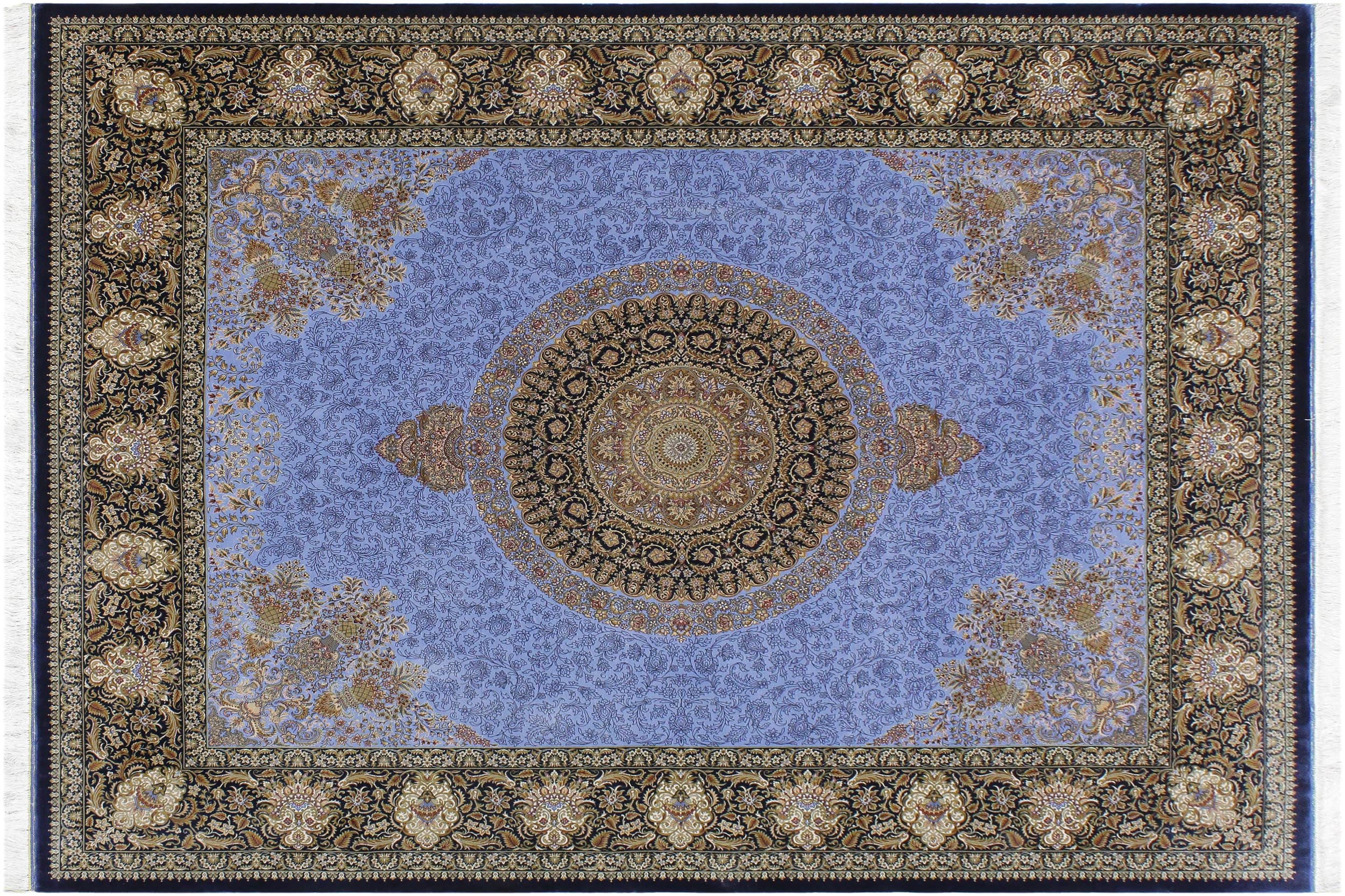 handmade Traditional  Blue Black  RECTANGLE SILK area rug 7' x 8'