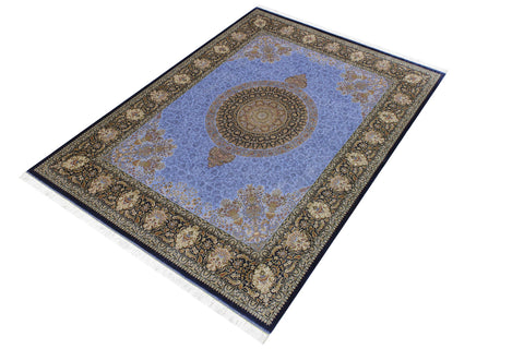 handmade Traditional  Blue Black  RECTANGLE SILK area rug 7' x 8'