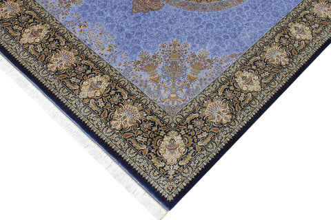 handmade Traditional  Blue Black  RECTANGLE SILK area rug 7' x 8'