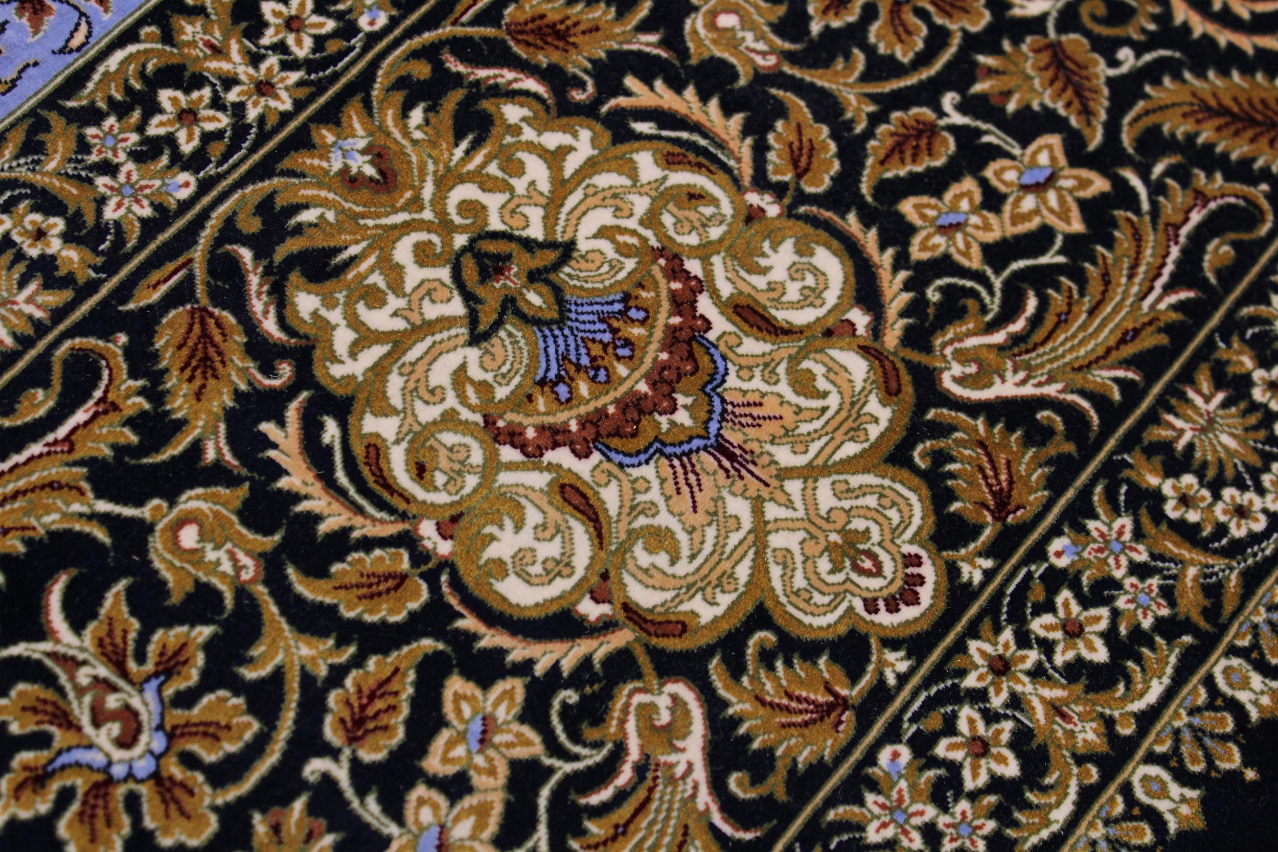 handmade Traditional  Blue Black  RECTANGLE SILK area rug 7' x 8'