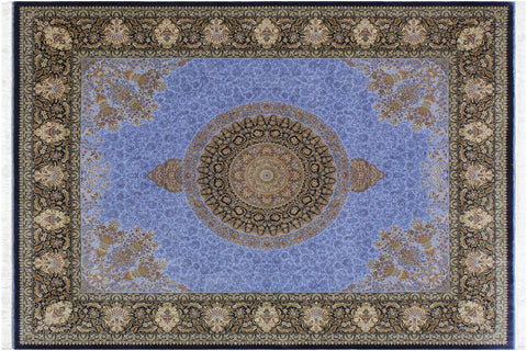 handmade Traditional  Blue Black  RECTANGLE SILK area rug 7' x 8'