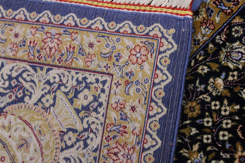 handmade Traditional  Ivory Blue  RECTANGLE SILK area rug 5' x 7'