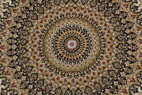handmade Traditional  Ivory Blue  RECTANGLE SILK area rug 5' x 7'