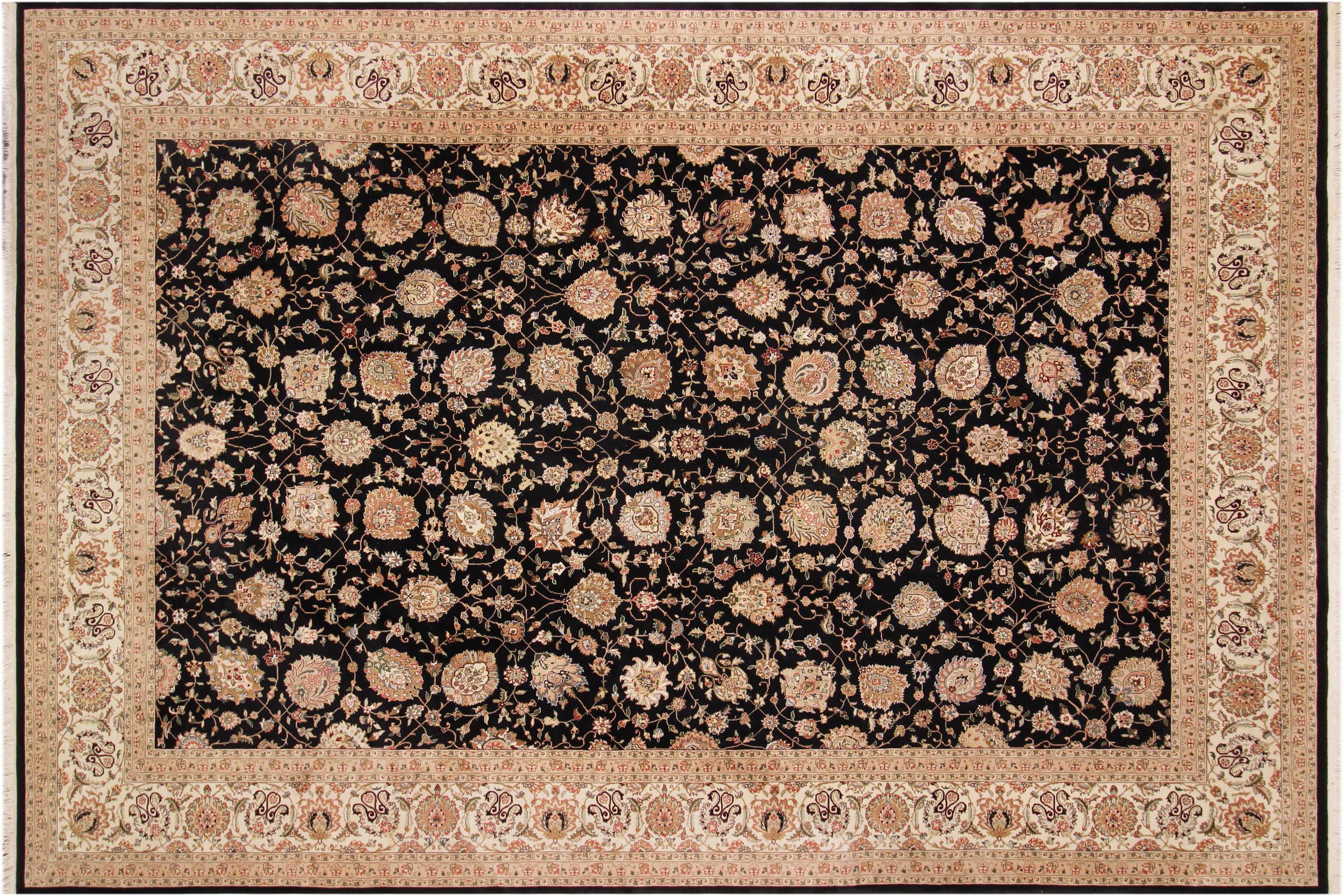 handmade Transitional  Black Ivory Hand Knotted RECTANGLE WOOL&SILK area rug 10x14