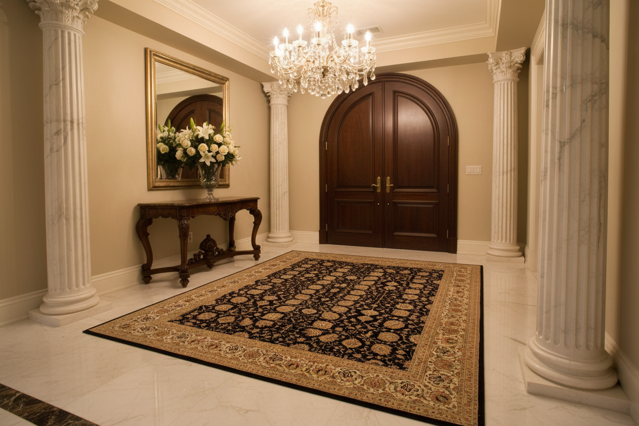handmade Transitional  Black Ivory Hand Knotted RECTANGLE WOOL&SILK area rug 10x14