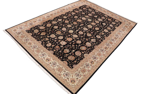 handmade Transitional  Black Ivory Hand Knotted RECTANGLE WOOL&SILK area rug 10x14