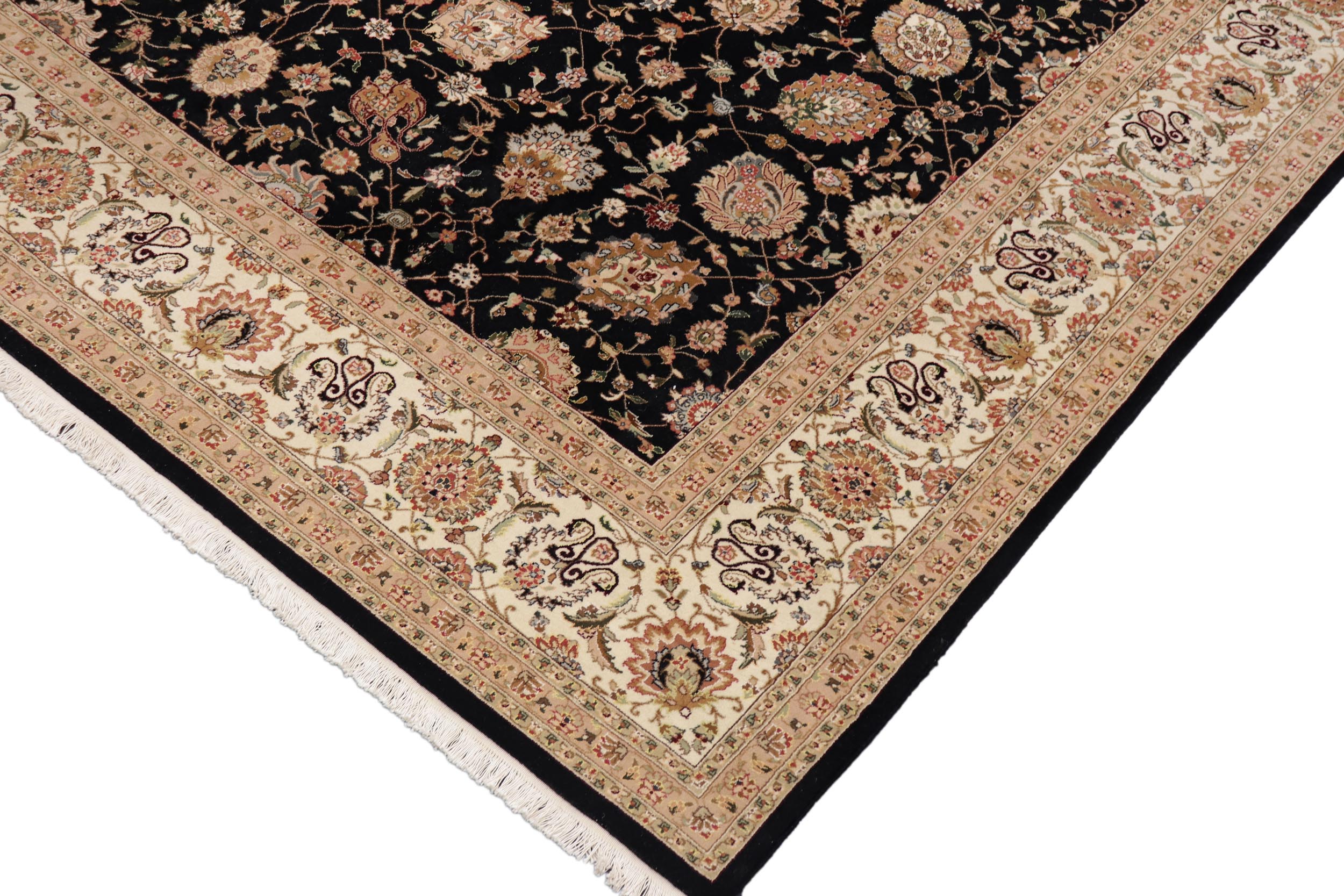 handmade Transitional  Black Ivory Hand Knotted RECTANGLE WOOL&SILK area rug 10x14