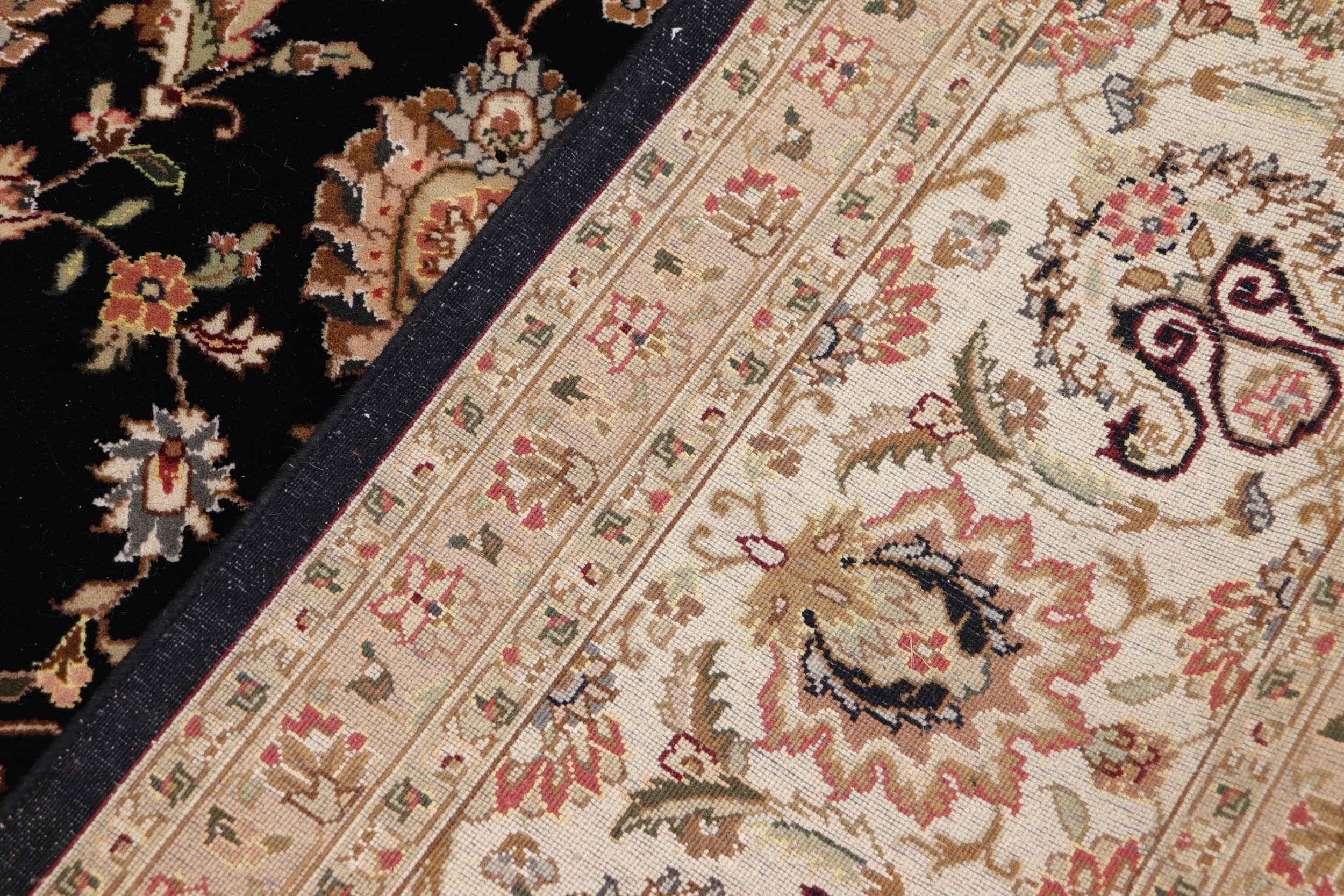 handmade Transitional  Black Ivory Hand Knotted RECTANGLE WOOL&SILK area rug 10x14