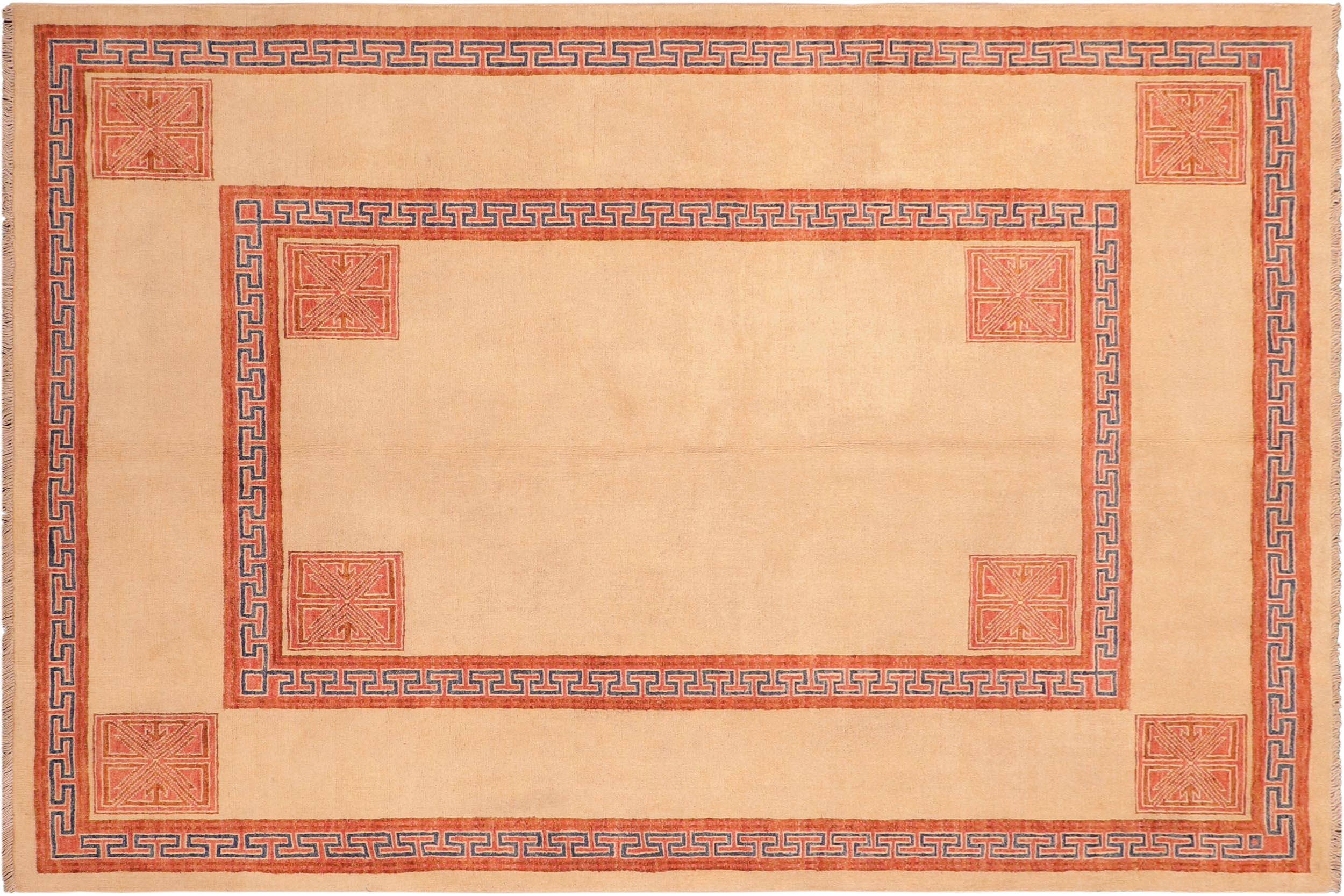 handmade Modern Kotan Beige Rust Hand Knotted RECTANGLE 100% WOOL area rug 6' x 8'