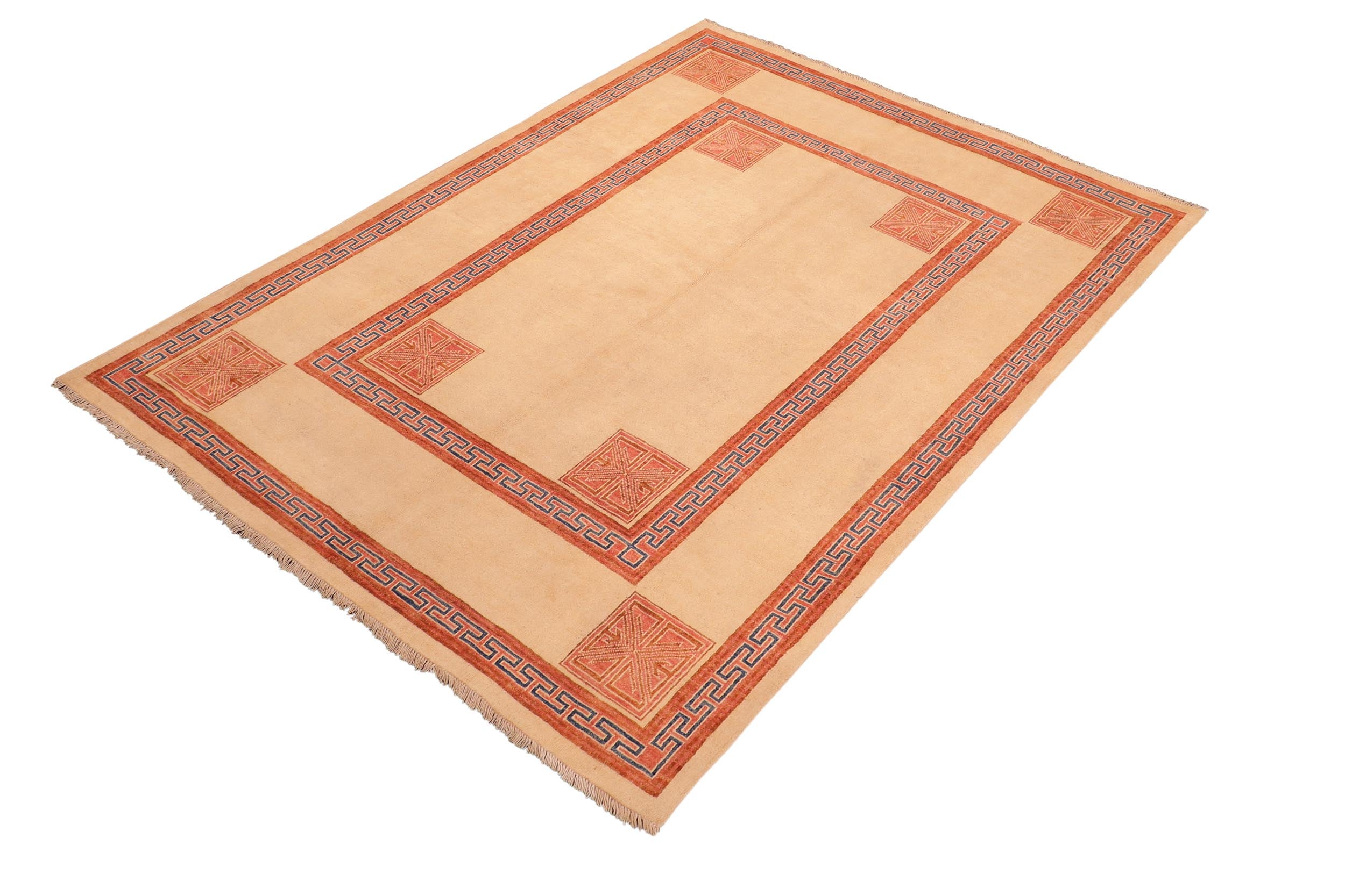 handmade Modern Kotan Beige Rust Hand Knotted RECTANGLE 100% WOOL area rug 6' x 8'