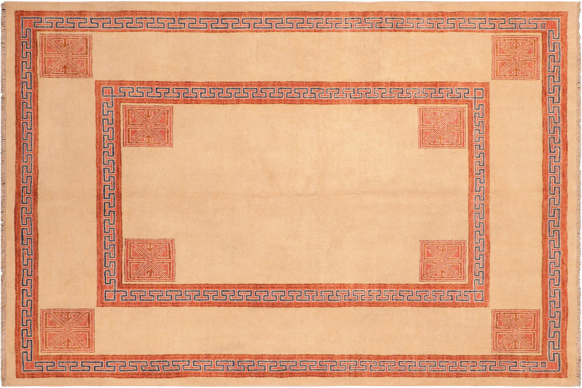 handmade Modern Kotan Beige Rust Hand Knotted RECTANGLE 100% WOOL area rug 6' x 8'