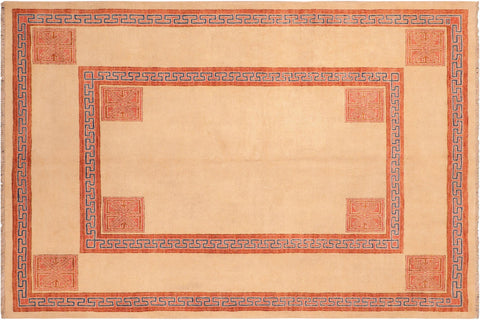 handmade Modern Kotan Beige Rust Hand Knotted RECTANGLE 100% WOOL area rug 6' x 8'