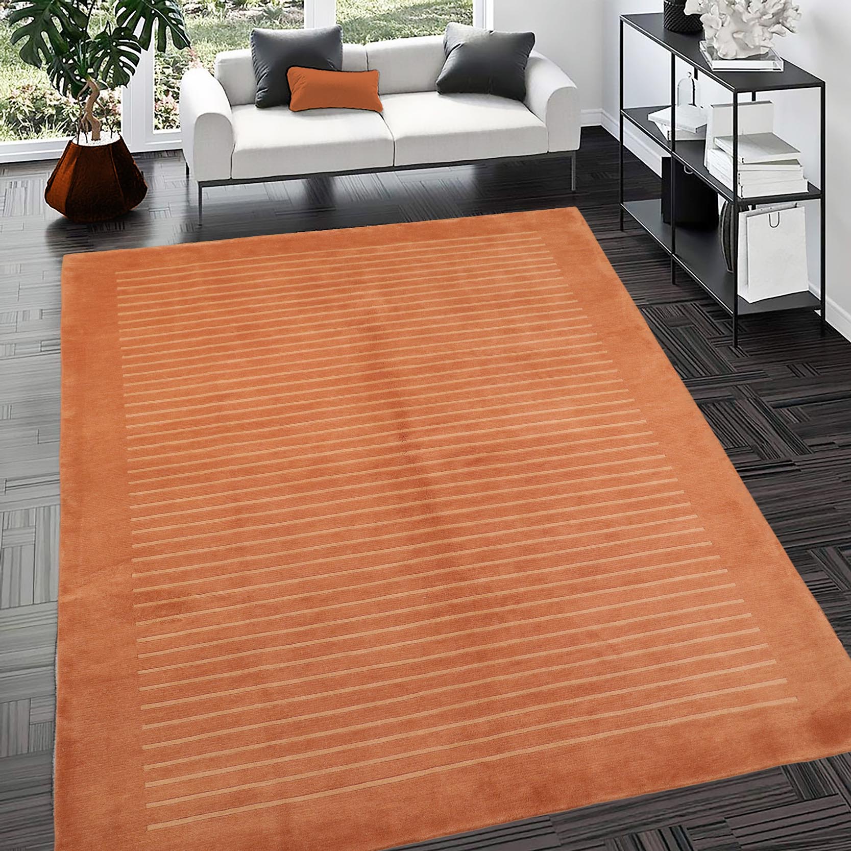 handmade Modern Art Deco Rust Tan Hand Knotted RECTANGLE 100% WOOL area rug 6x9