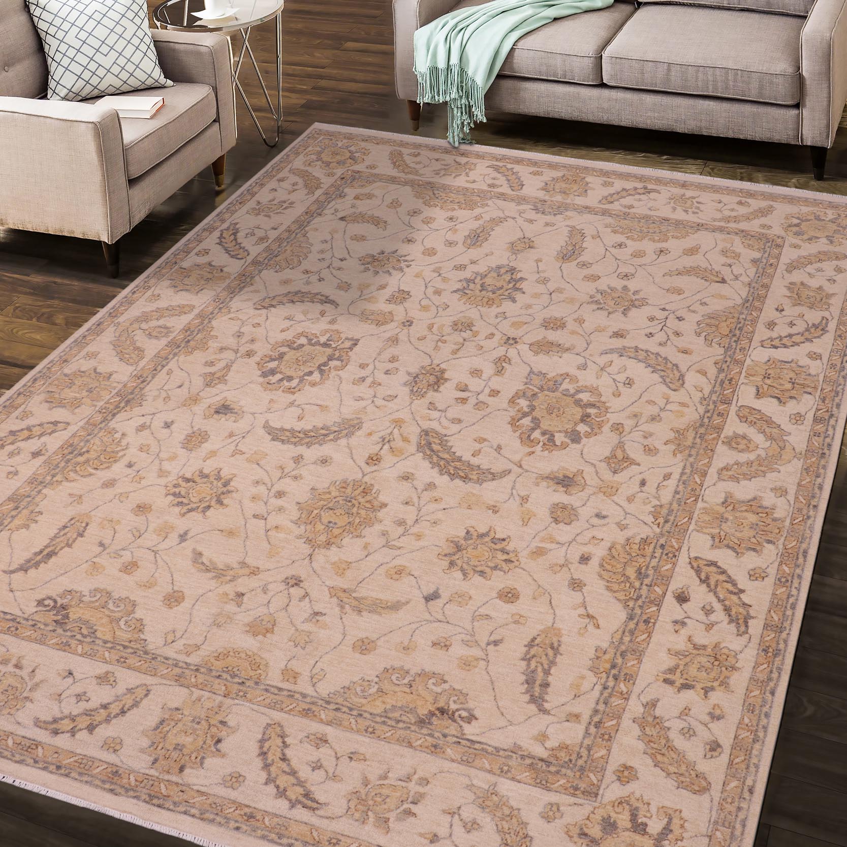 handmade Traditional Kafkaz Beige Beige Hand Knotted RECTANGLE 100% WOOL area rug 8x10