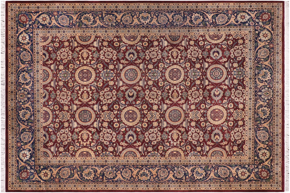 handmade Transitional Agra Tabriz Aubergine Blue Hand Knotted RECTANGLE 100% WOOL area rug 9x13