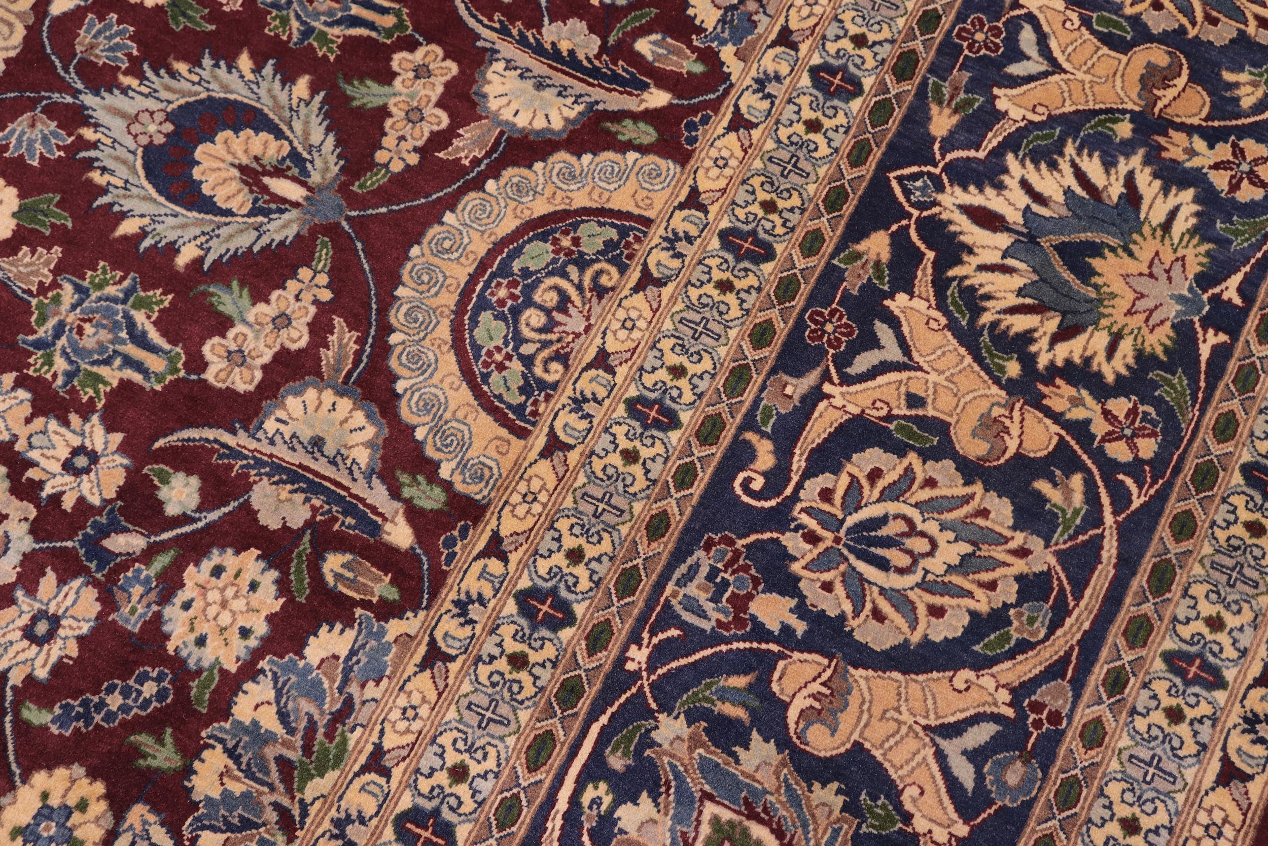 handmade Transitional Agra Tabriz Aubergine Blue Hand Knotted RECTANGLE 100% WOOL area rug 9x13