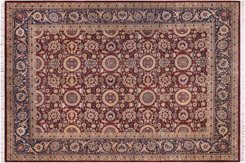handmade Transitional Agra Tabriz Aubergine Blue Hand Knotted RECTANGLE 100% WOOL area rug 9x13