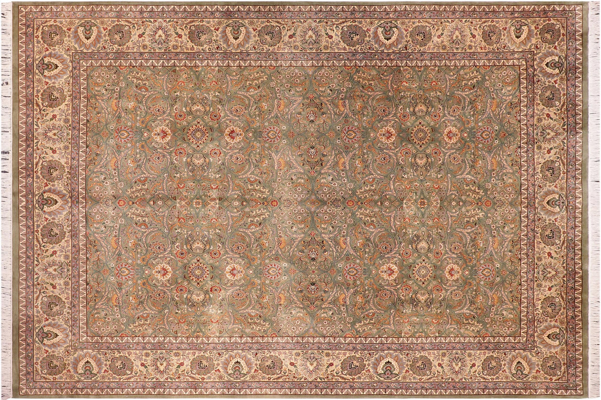 handmade Traditional Regular Lt. Green Ivory Hand Knotted RECTANGLE 100% WOOL area rug 9x12