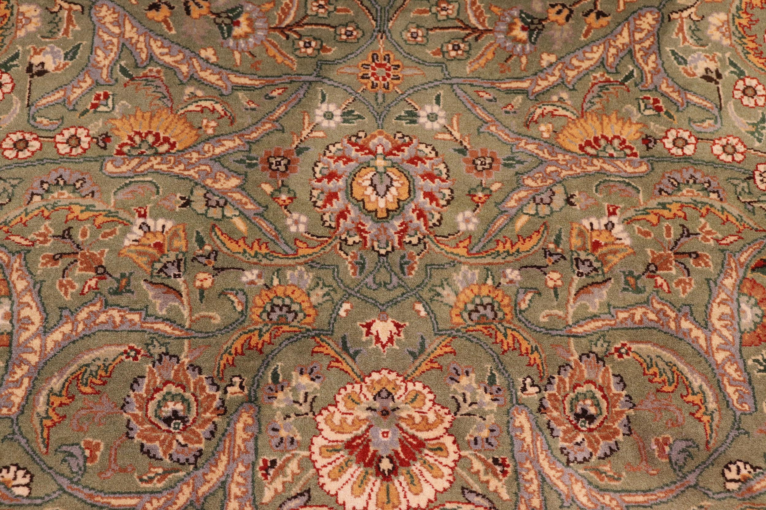 handmade Traditional Regular Lt. Green Ivory Hand Knotted RECTANGLE 100% WOOL area rug 9x12