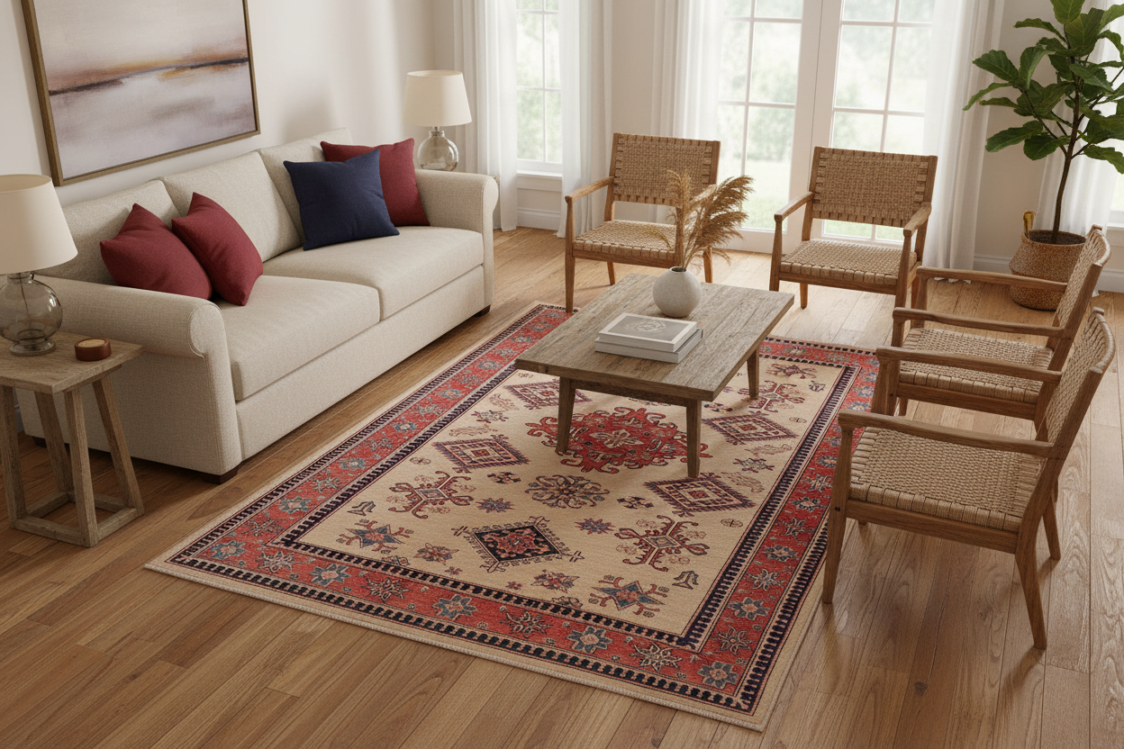 handmade Geometric Super Kazak Lt. Gold Pink Hand Knotted RECTANGLE 100% WOOL area rug 5' x 8'