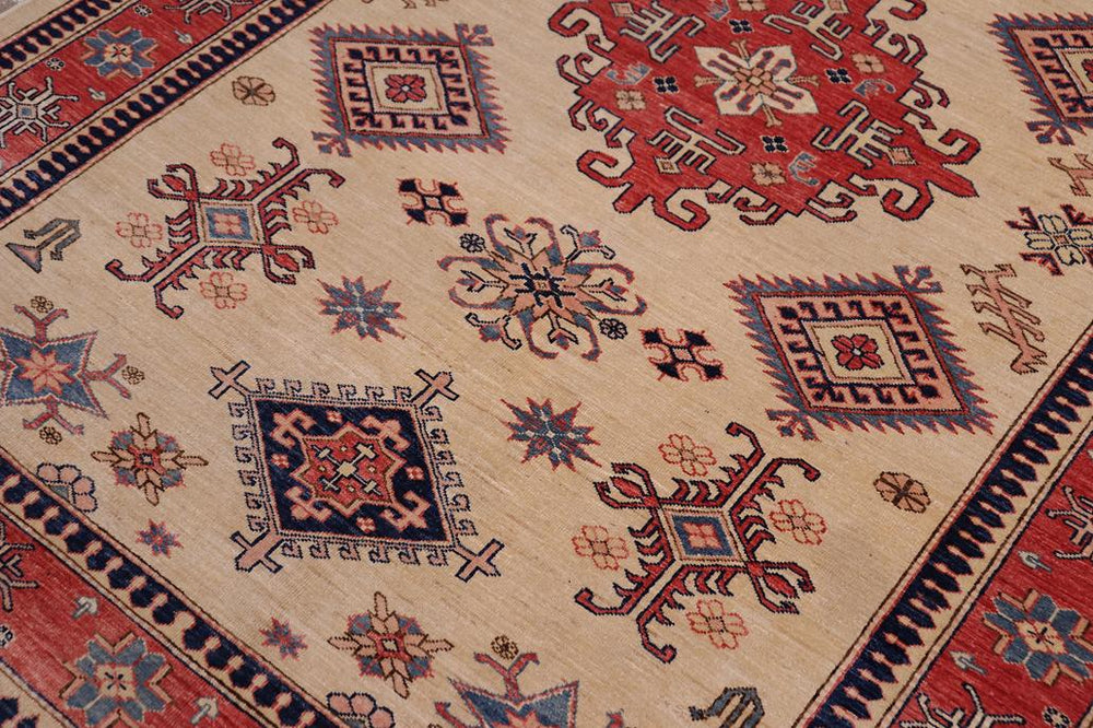 handmade Geometric Super Kazak Lt. Gold Pink Hand-made RECTANGLE 100% WOOL area rug 5x8