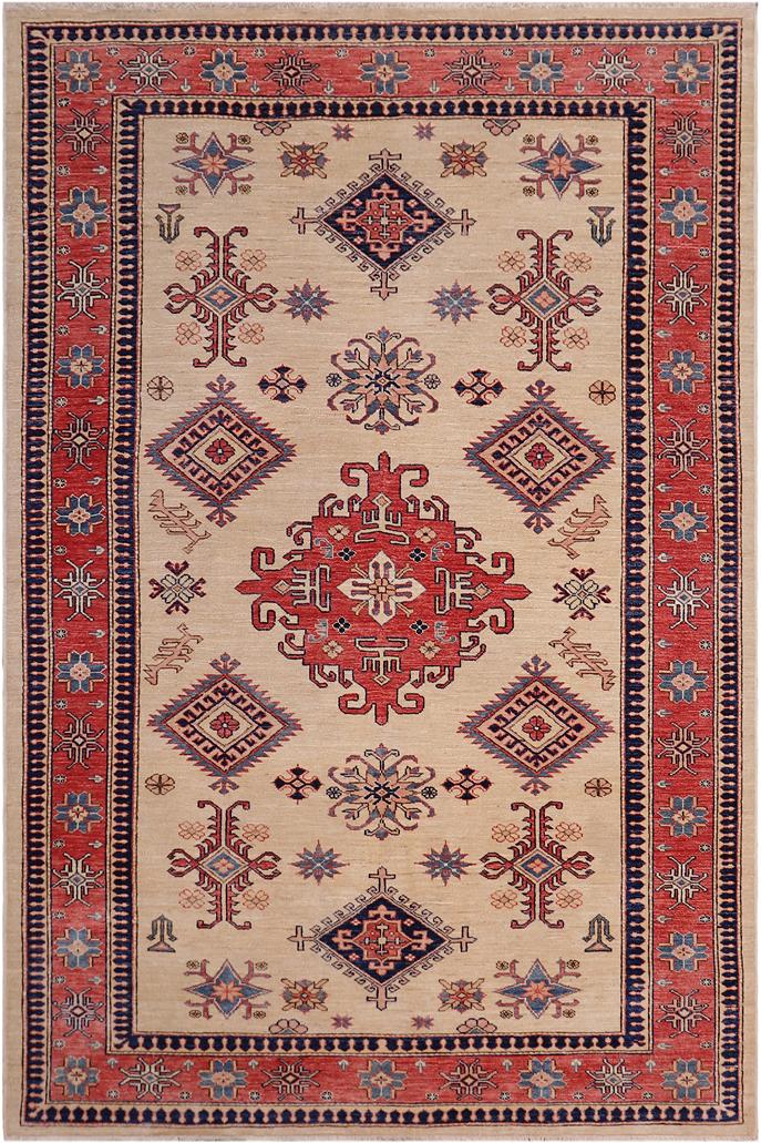 handmade Geometric Super Kazak Lt. Gold Pink Hand-made RECTANGLE 100% WOOL area rug 5x8
