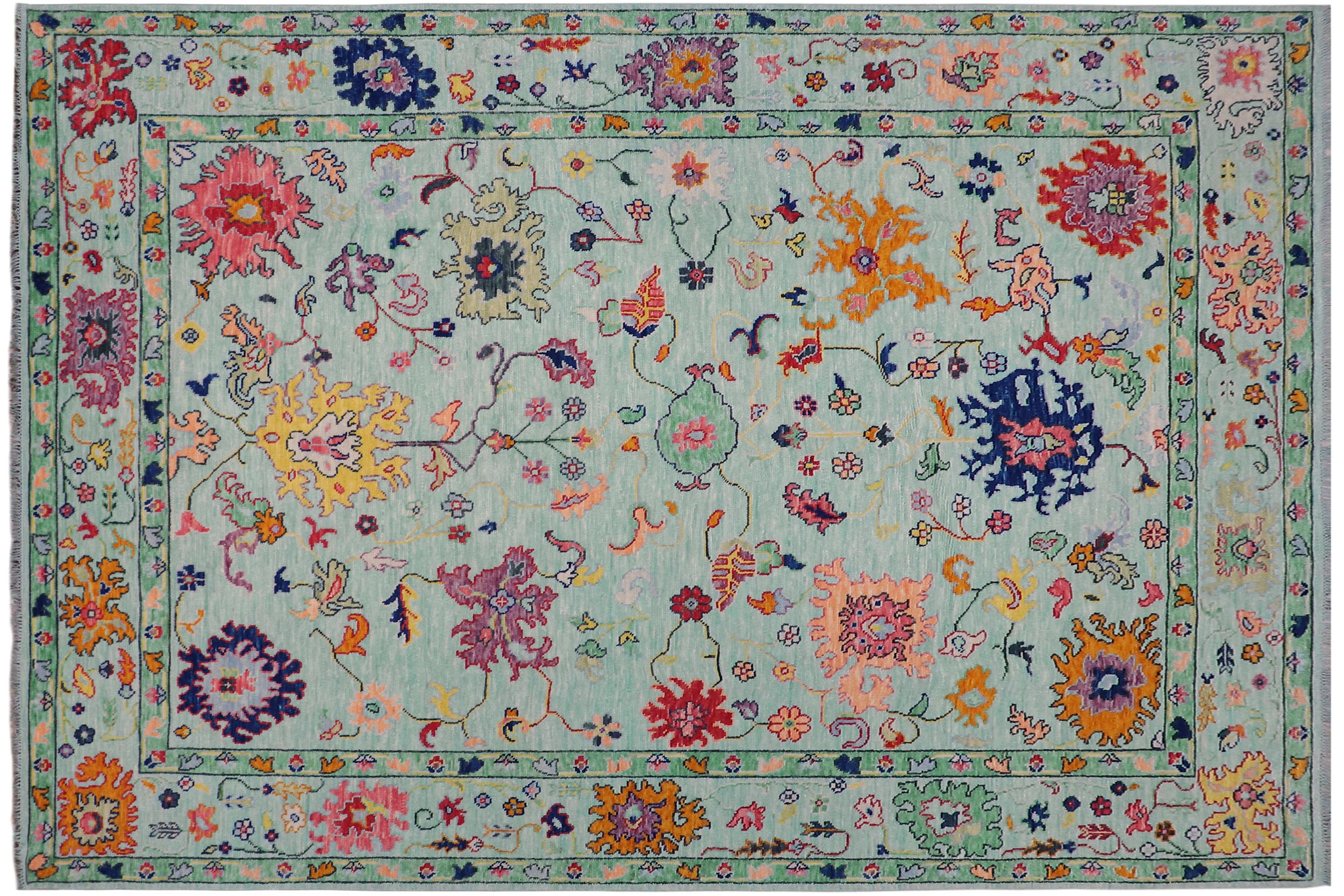 handmade Traditional Oushak Lt. Blue Lt. Blue Hand-made RECTANGLE 100% WOOL area rug 9' x 12'