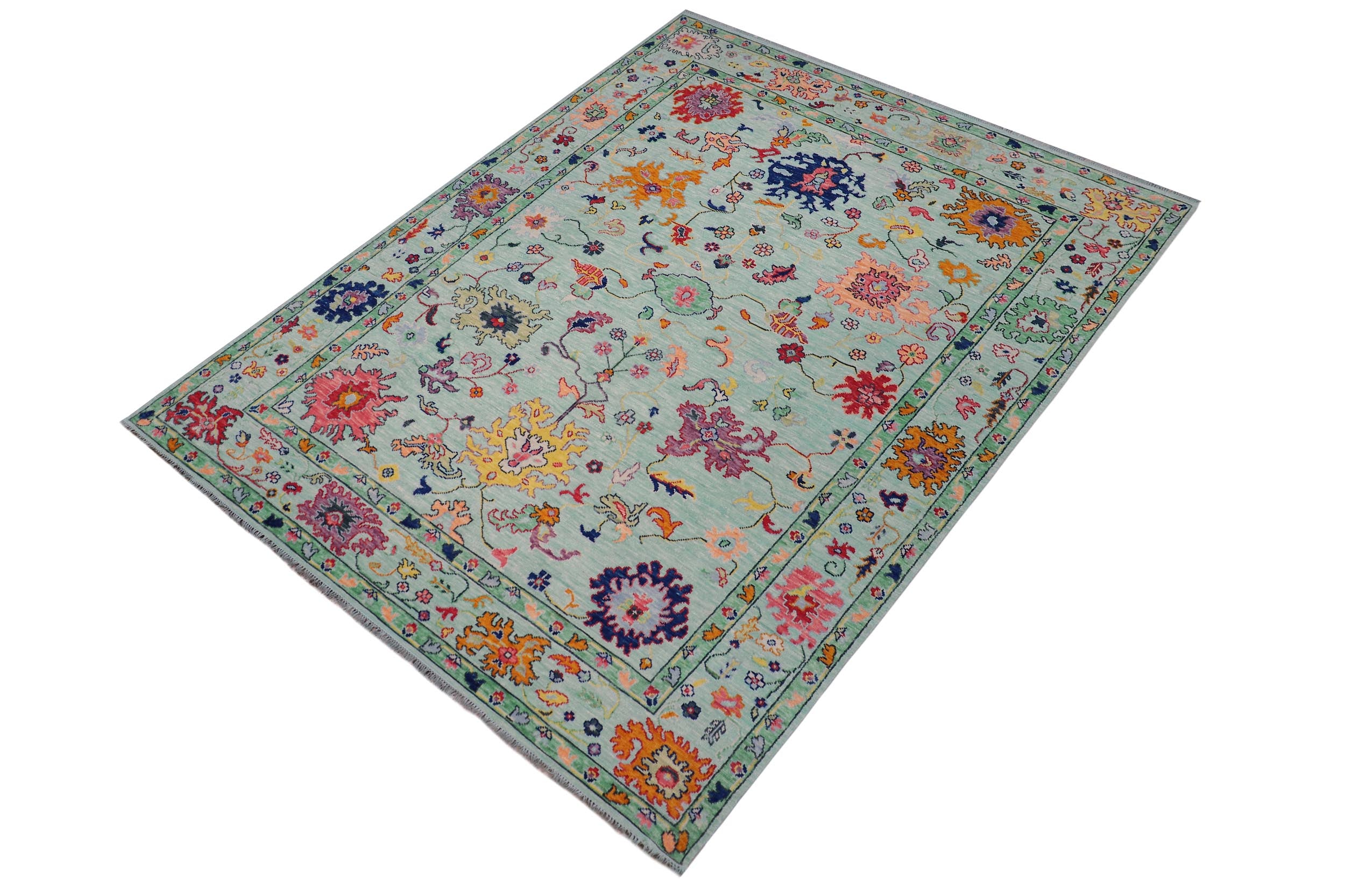 handmade Traditional Oushak Lt. Blue Lt. Blue Hand-made RECTANGLE 100% WOOL area rug 9' x 12'