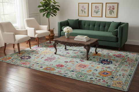 Classic Oushak Kaiser Blue Wool Rug - 9'3'' x 12'1''