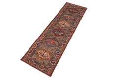 handmade Geometric Super Kazak Gray Multi Hand-made RUNNER 100% WOOL area rug 3x10