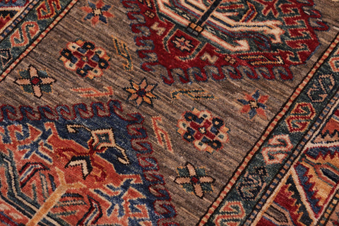 handmade Geometric Super Kazak Gray Multi Hand Knotted RUNNER 100% WOOL area rug 3' x 10'