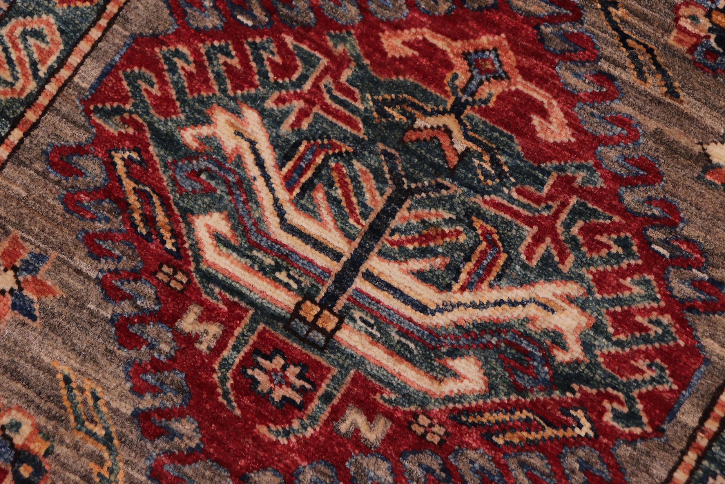 handmade Geometric Super Kazak Gray Multi Hand Knotted RUNNER 100% WOOL area rug 3' x 10'